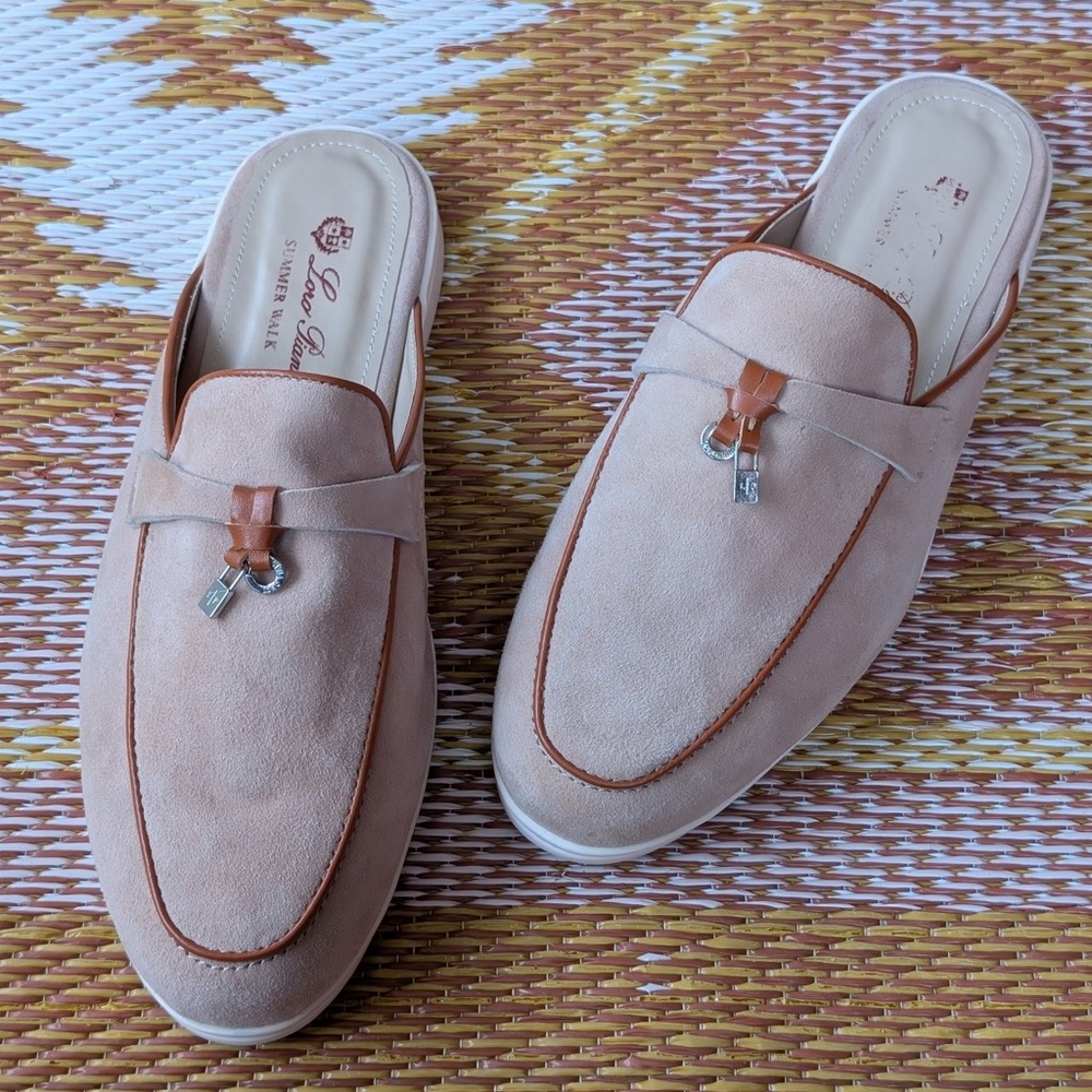 Loro Piana Charms Summer Walk Babouche Mule Natural Loafers 43 Suede